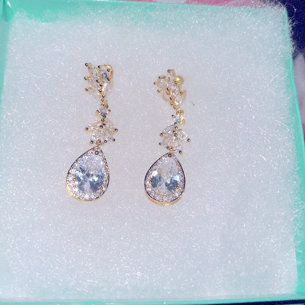 Statement Cubic Zirconia Gold Plated Sterling Silver Earrings